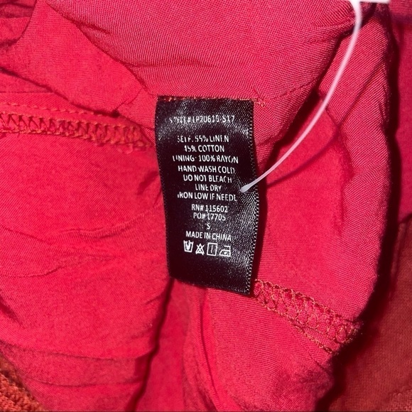 burnt Orange Lush Linen Cotton Key Hole Tie Back Romper - Picture 5 of 6